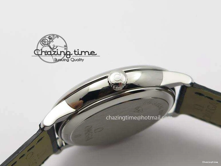 0212 De Ville MK 1:1 Best Edition SS Black Dial On Black Leather Asian Seagull T1701 (Sec@6) Unisex 8243